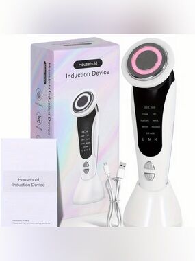 7 in 1 skin care- Facial Massager - White with Pink LED